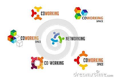 Coworking Space, networking zone logo and icons collection. Vector design Vector Illustration