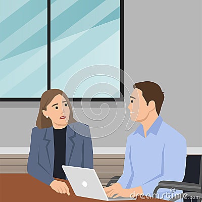 Coworking, team, training, discussion, business concept. Team young businesspeople businessman woman coworkers partners colleagues Cartoon Illustration