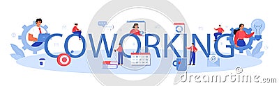 Coworking typographic header. Idea of teamwork and project delegation Vector Illustration