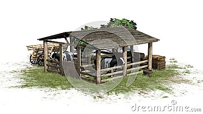 Cows in barn on white background Stock Photo