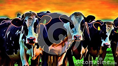 Cows on the Farm. Dairy Cows. Fresh Hay for Dairy Cows. Modern Cowshed on a Farm with Dairy Cows Eating Hay. Generative AI Stock Photo