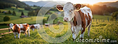 Cows graze in the meadow. Selective focus. Stock Photo