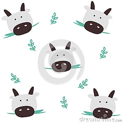 Cows head seamless pattern. Vector Illustration