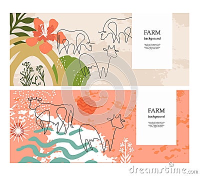 Sample for the design of dairy products. Set of horizontal agricultural banners. Vector Illustration