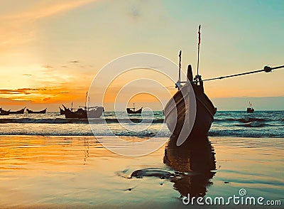 Cox& x27;s bazar world longest sea beach tide and boat Stock Photo
