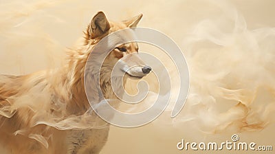 A coyote prowls through swirling smoke, embodying the untamed, carefree spirit of the wilderness Stock Photo