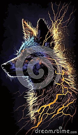 A coyote, wolf, wild dog illustration captures the essence of the majestic and fierce creature Cartoon Illustration