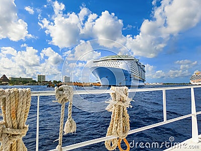 Cozumel, Mexico - May 04, 2018: Royal Carribean cruise ship Oasis of the Seas docked in the Cozumel port during one of Editorial Stock Photo