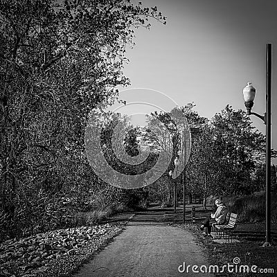 Autumn day in the park in black and white Stock Photo