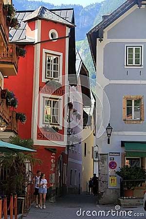 cozy Austrian town on the shores of Lake Hallstatt Editorial Stock Photo