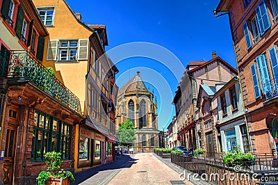 Cozy beautiful street in Colmar, Alsace, France Stock Photo