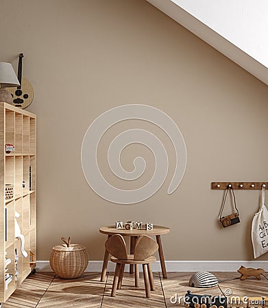 Cozy beige children room interior background Stock Photo