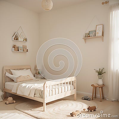 Cozy beige children room interior background, Stock Photo