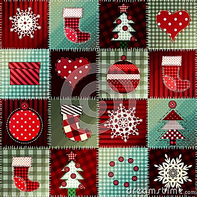 Cozy Christmas pattern in patchwork. Stock Photo
