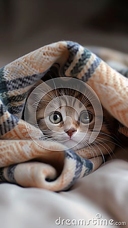 Cozy Companions: A Heartwarming Encounter Between a Kitten and a Stock Photo