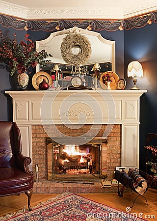 Cozy Corner Fireplace, HDR Stock Photo