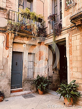 Cozy corner from old town Barcelona street Editorial Stock Photo