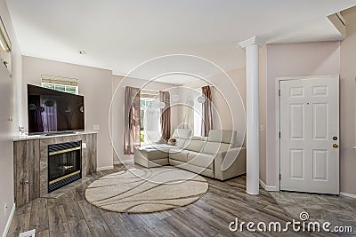 Cozy and elegant living area with fireplace. Stock Photo