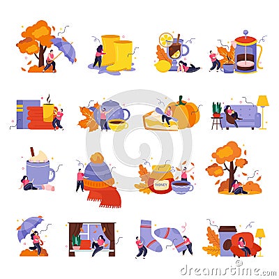 Cozy Fall Icons Set Vector Illustration