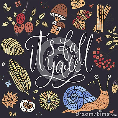 Cozy fall vector illustration. Autumn vector lettering card. Vector Illustration