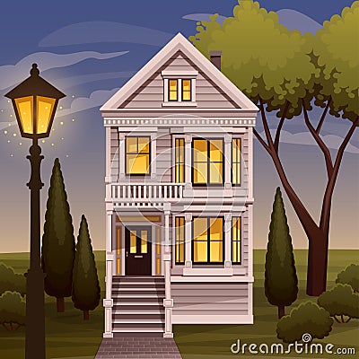 Cozy family house facade view Vector Illustration