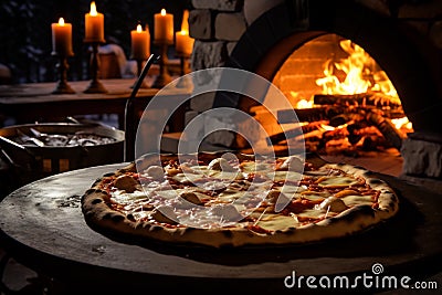 Cozy Hearthside Pizza Feast Stock Photo