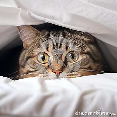 Cozy hideout Fold eared cats close up, half muzzle behind white cabinet Stock Photo