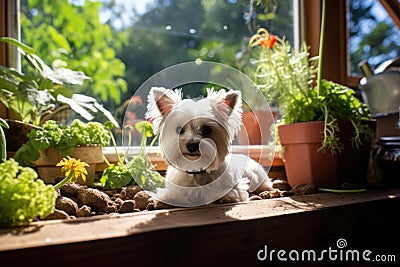 Cozy Home Home Gardening With A Furry Friend Stock Photo