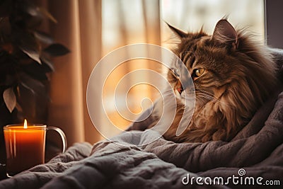 Cozy Home Sipping Hot Tea With A Furry Friend Stock Photo