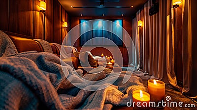 Cozy Home Theater with Warm Accents Stock Photo