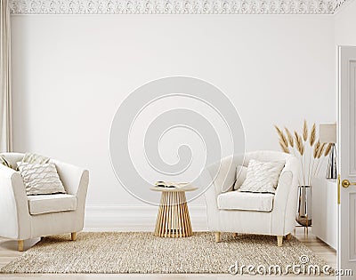 Cozy light home interior mock-up in pastel colors Stock Photo