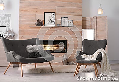 Cozy living room interior with comfortable furniture Stock Photo