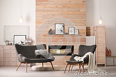 Cozy living room interior with comfortable furniture Stock Photo