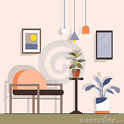 cozy living room in minimalist Scandinavian style. Vector Illustration
