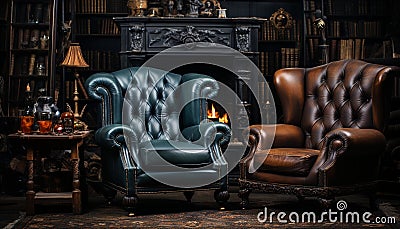 Cozy living room with old fashioned elegance, comfortable armchair, and rustic wood generated by AI Stock Photo