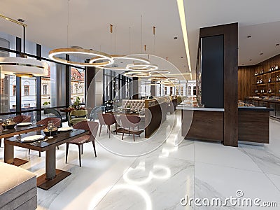 Cozy luxury interior of restaurant, Comfortable modern dining pl Stock Photo