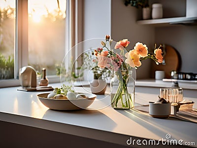 Cozy modern aesthetic kitchen interior details and decor Stock Photo
