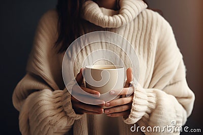 Cozy Morning: Woman Savoring a Warm Cup of Coffee in Home Comfort. Generative ai Cartoon Illustration