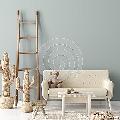 Cozy nursery interior background, Scandinavian style Stock Photo