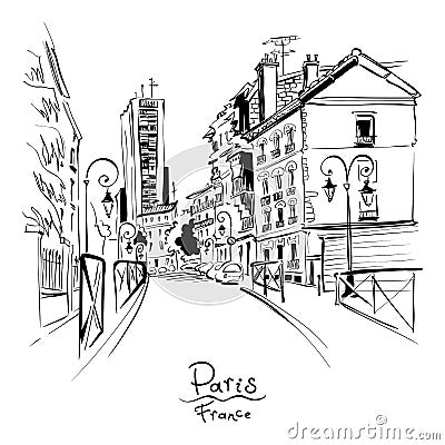 Cozy Paris street, France Vector Illustration