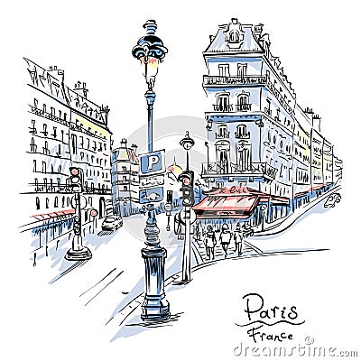 Cozy Paris street, France Vector Illustration