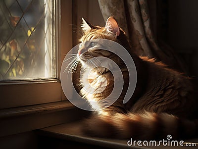 Feline Reverie: Cat Basking in the Warmth of Sunlight Stock Photo