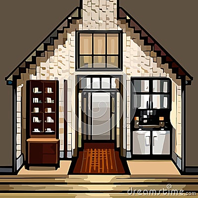 Cozy Pixel Home: Brown-toned Interior Slice Vector Illustration
