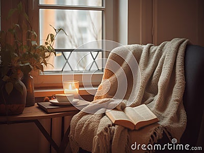 Cozy Reading Nook Escape created using generative AI Stock Photo