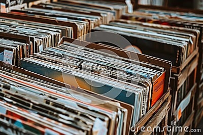Cozy record store interior with vintage vinyl collection and music memorabilia Stock Photo