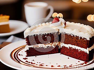 Cozy restaurant with realistic cake warm lighting. Stock Photo
