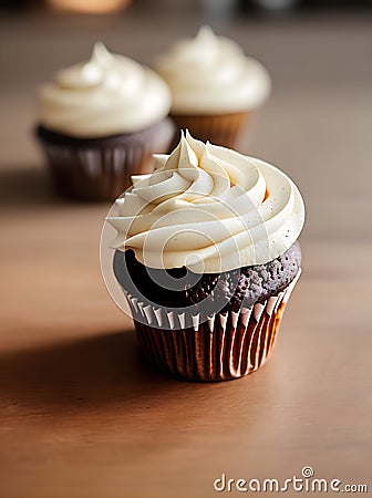 Cozy restaurant realistic cupcakes warm lighting. Stock Photo