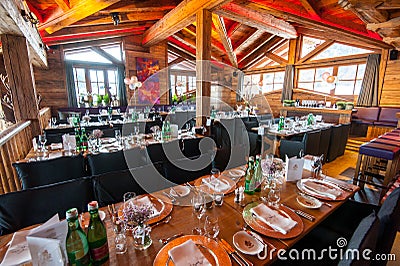 A cozy restaurant in winter Editorial Stock Photo