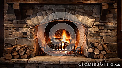 cozy rustic fireplace Cartoon Illustration
