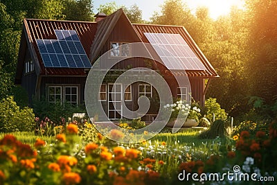 cozy self contained house in the summer forest generative ai Stock Photo